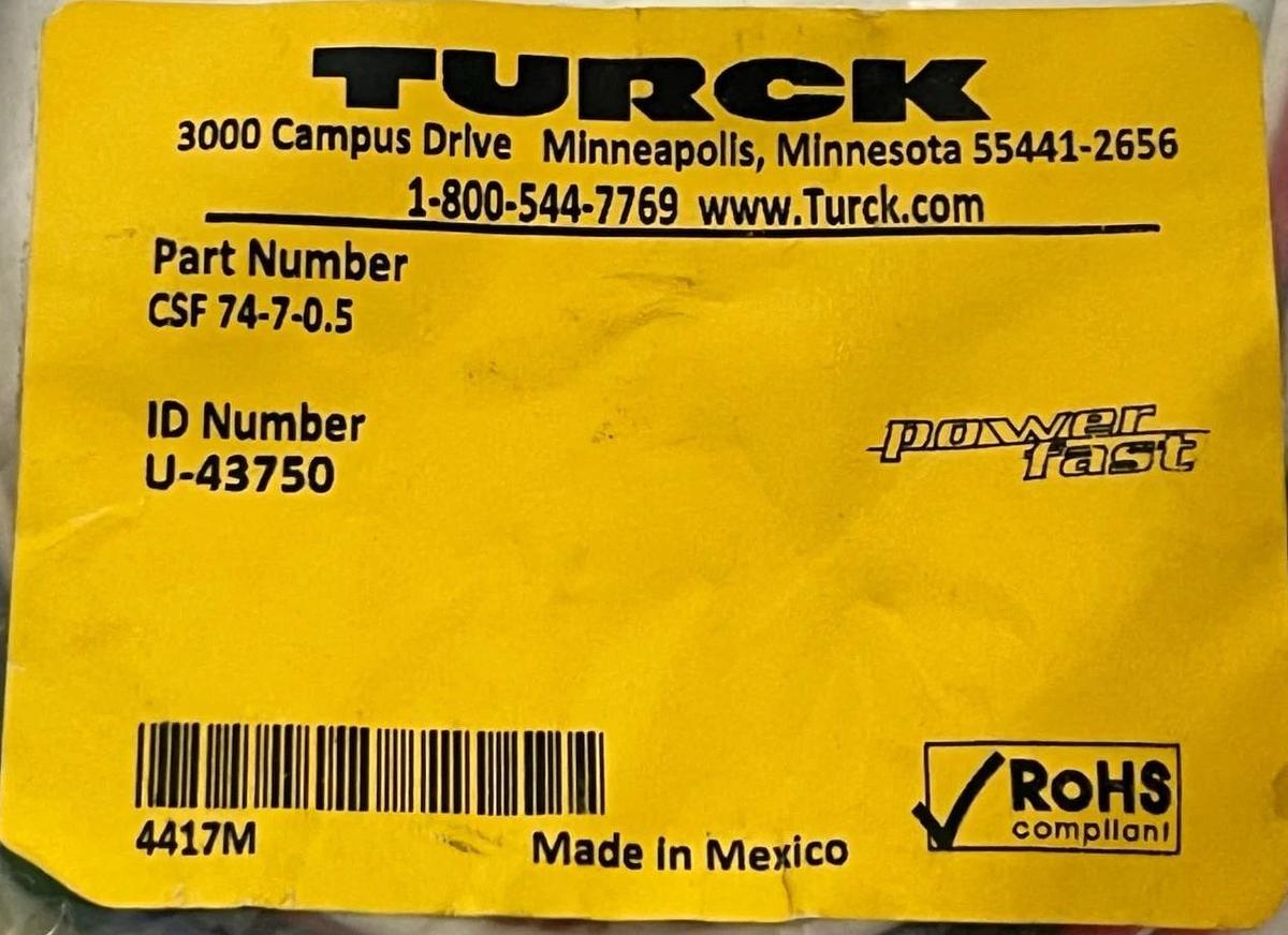 Turck CSF 74-7-0.5 Powerfast Receptacle 7-Pin 1-1/8" Male 0.5m Leads U-43750 NEW