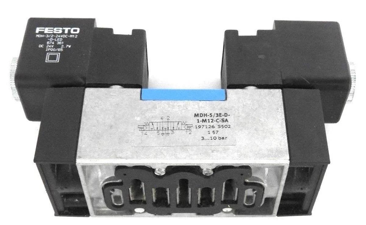 Used NIB FESTO MDH-5/3E-D-1-M12-C-SA VALVE MDH53ED1M12CSA, MDH-3/2-24VDC-M12-D-LED