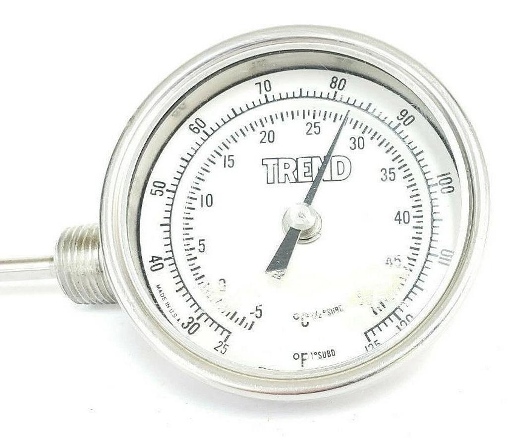 Used TREND INSTRUMENTS 25 TO 125 DEG F / -5 TO 50 DEG C THERMOMETER, 6" STEM
