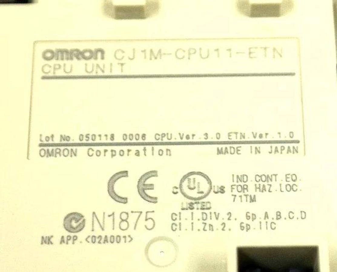 Used OMRON CJ1M-CPU11-ETN CPU MODULE CPU VER. 3.0 ETN. VER. 1.0 CJ1MCPU11ETN