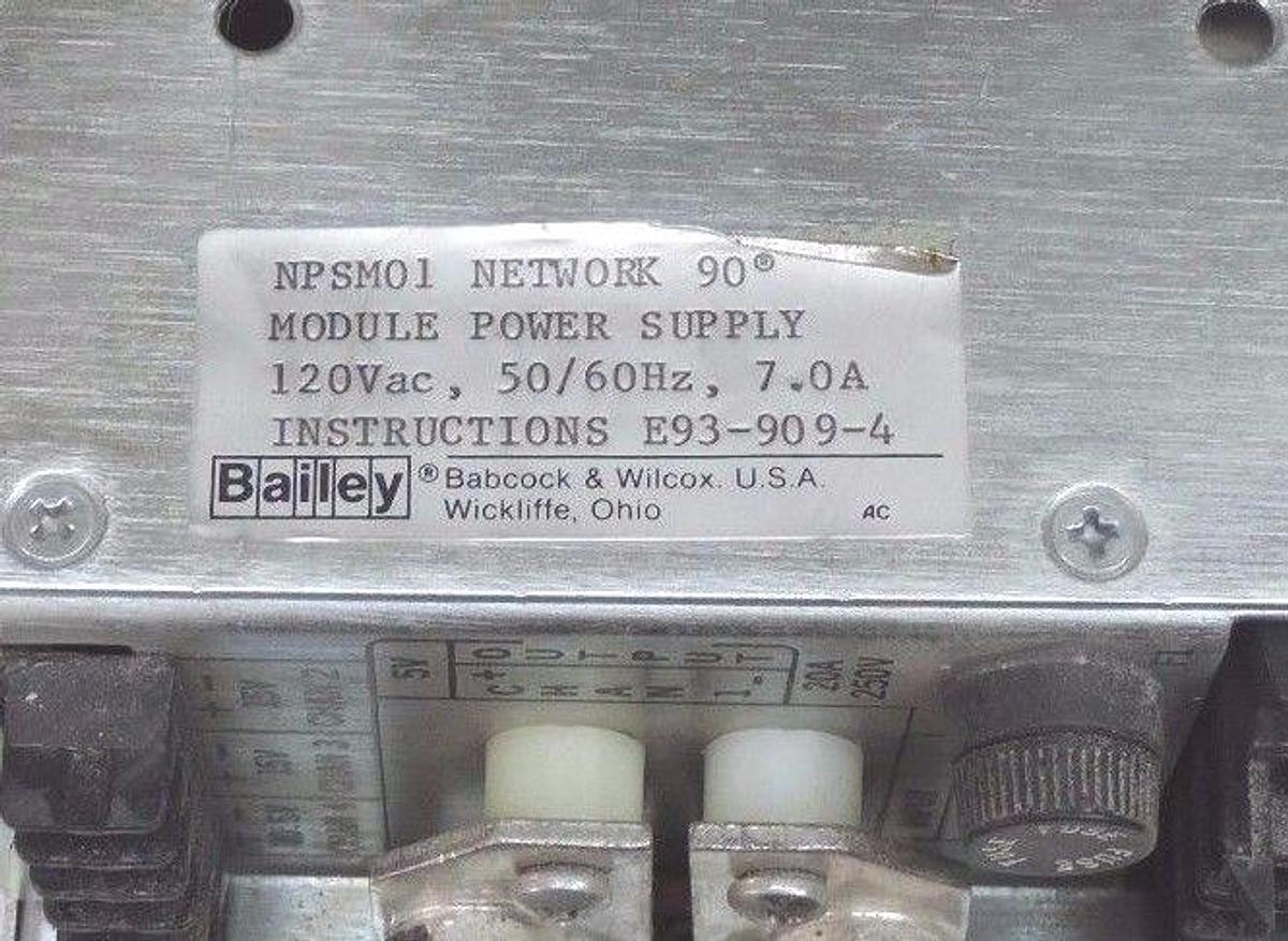 Used BAILEY NPSM01 NETWORK 90 POWER SUPPLY MODULE 120VAC, 50/60HZ, 7.0A