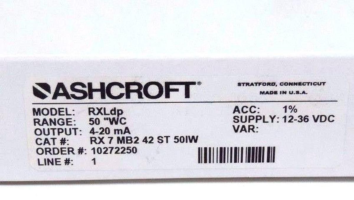 Used NIB ASHCROFT RX-7-MB2-42-ST-50IW TRANSMITTER 4-20MA, 12-36VDC, RXLDP, 10272250