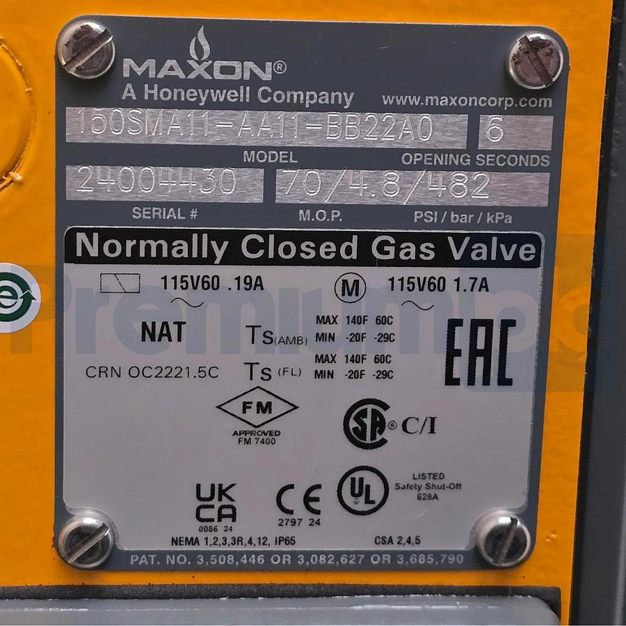 Honeywell Maxon 150SMA11-AA11-BB22A0 1.5" N/C Gas Shut-Off Valve 115V VOS2/VCS2