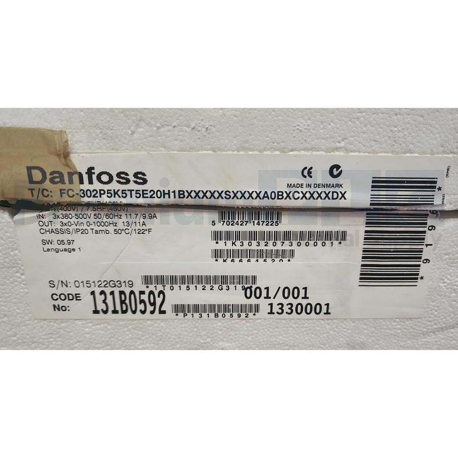Used DANFOSS 131B0592 VLT AutomationDrive FC-302 7.5HP w/ 195N3100 LC/RFI FILTER NSMP