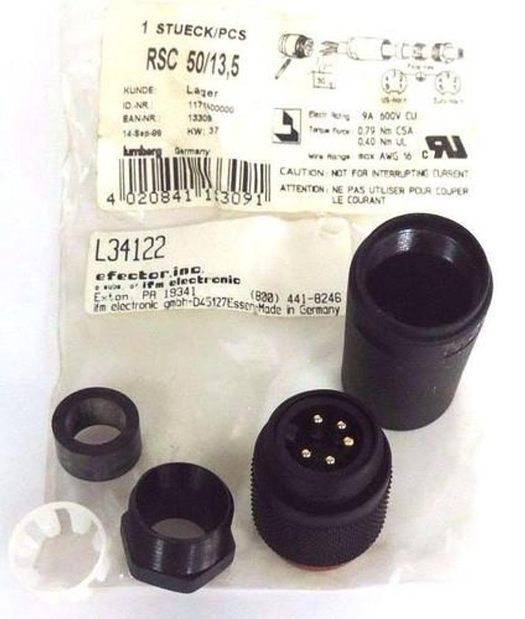 NEW IFM EFECTOR L34122 CONNECTOR 7/8INCH WIREABLE 1171500000 RKC 50/13 5