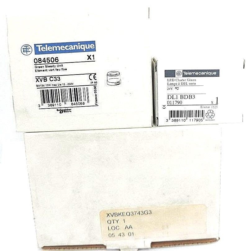 NIB TELEMECANIQUE XVBKEQ3743G3 OVER PACK W/ XVB-C33 GREEN STEADY UNIT & DL1-BDB3
