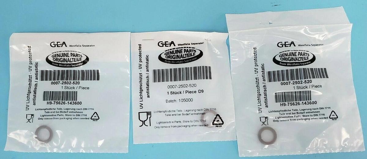 Used LOT OF 3 NEW GEA WESTFALIA SEPARATOR 0007-2502-520 O-RINGS