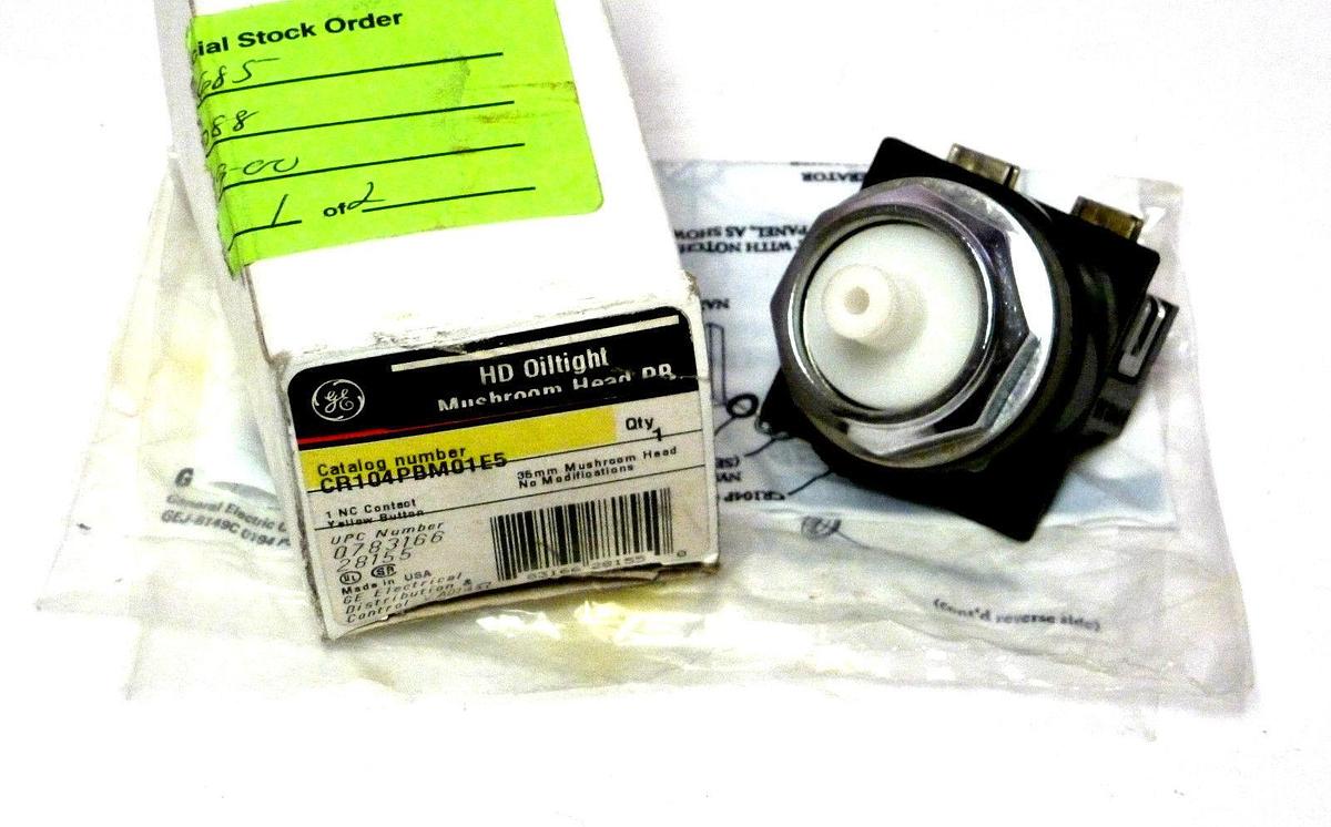 Used GE CR104PBM01E5 PUSHBUTTON MUSH 1-3/8IN DIA MOMT OPER W/1-NC NIB