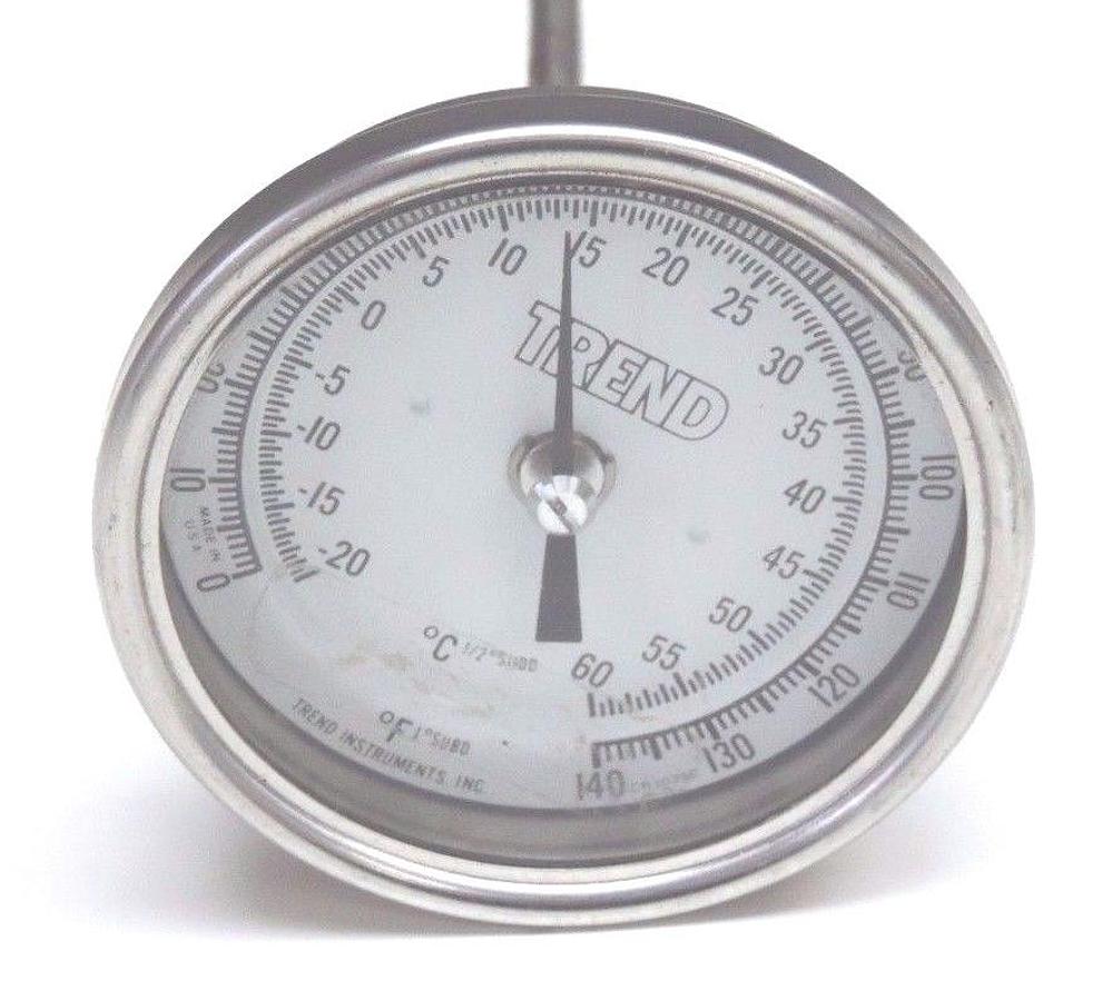 Used TREND CR3029C BIMETAL THERMOMETER 1/2'' NPT STEM: 18'' RANGE: 0/140F -20/60C