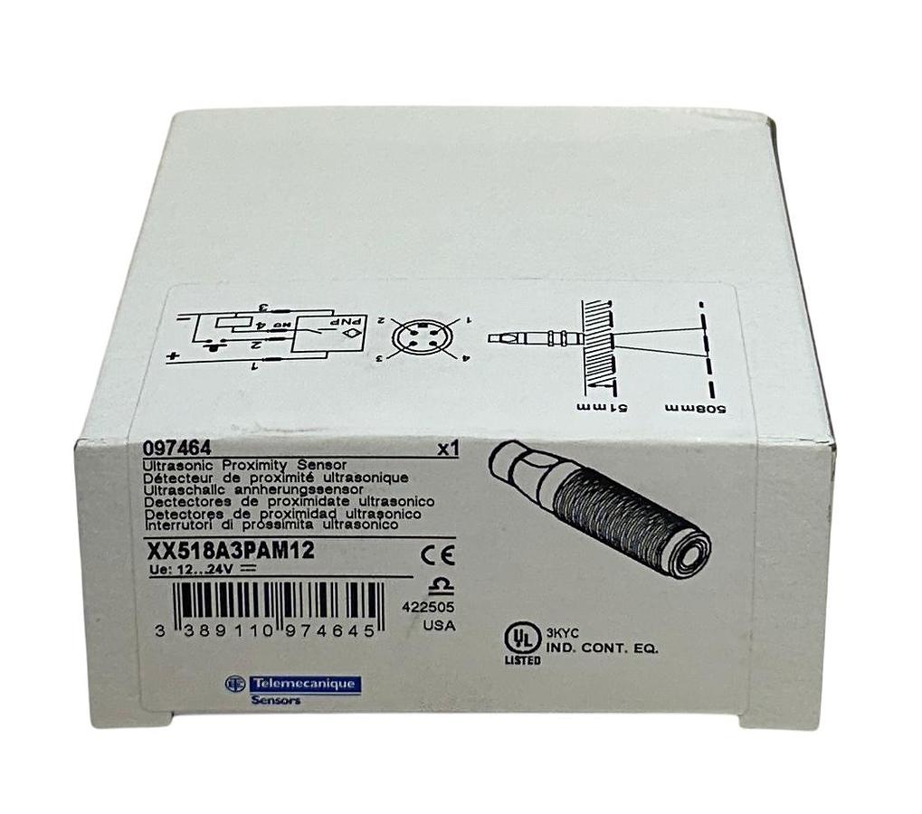 Used TELEMECANIQUE XX518A3PAM12 ULTRASONIC PROXIMITY SENSOR 12-24VDC M12 097464 NSMP