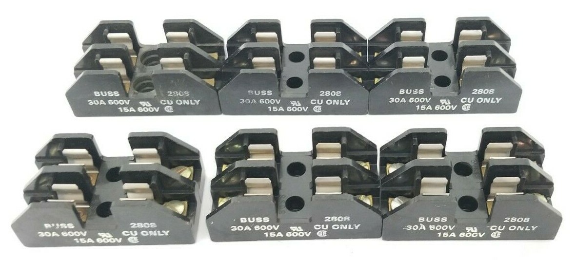 Used LOT OF 6 COOPER BUSSMANN 2808 FUSE HOLDERS 30A, 600V, 2-POLE