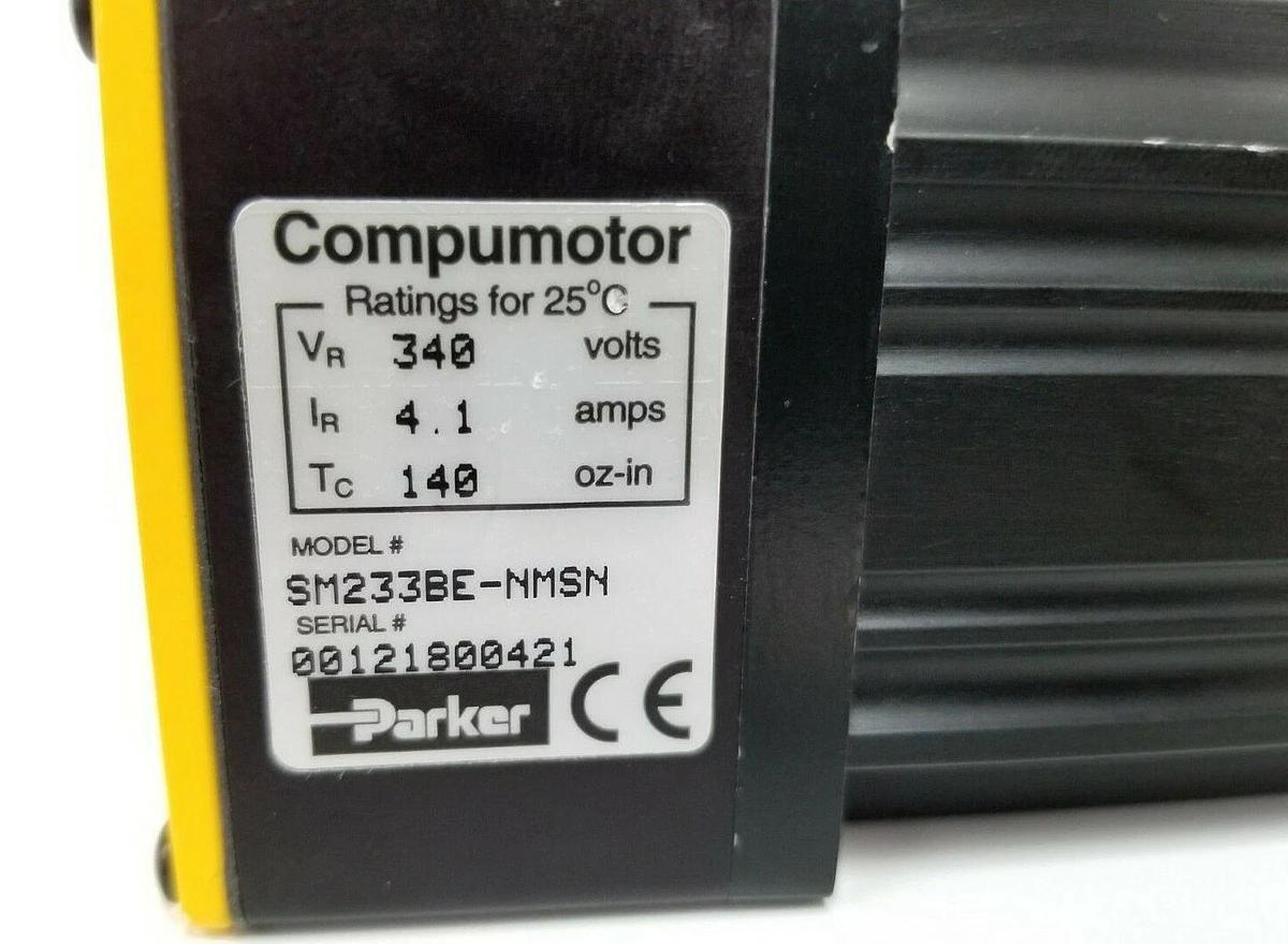Used PARKER COMPUMOTOR SM233BE-NMSN MOTOR SM233BENMSN, 340V, 4.1A, 140 OZ-IN