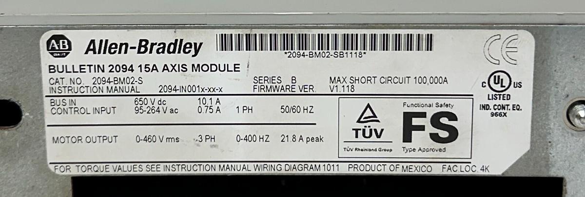 Used ALLEN BRADLEY 2094-BM02-S /B Kinetix 6000 15A AXIS MODULE SERVO 2094BM02S USNP