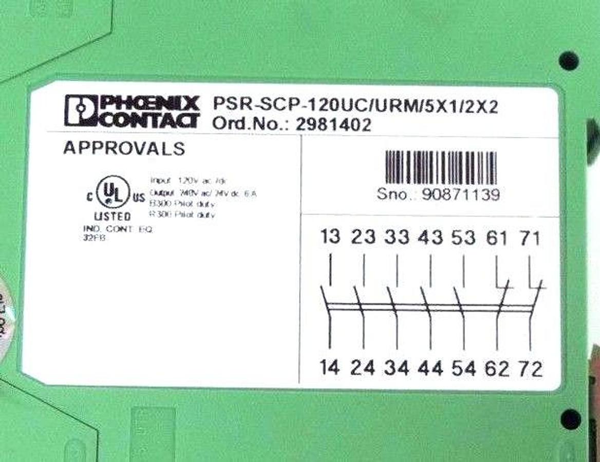 Used PHOENIX CONTACT PSR-SCP-120UC/URM/5X1/2X2 RELAY 120/240VAC, 2981402