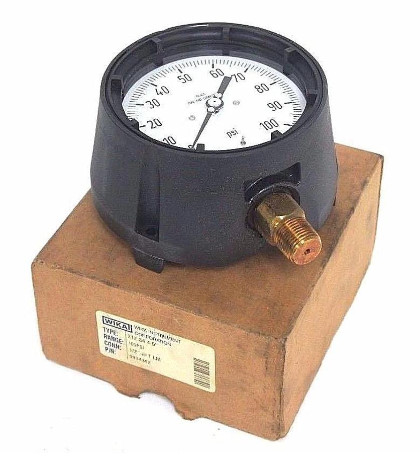 NIB WIKA 9834362 GAUGE TYPE 212.34 4.5" RANGE 100PSI CONN. 1/2" NPT