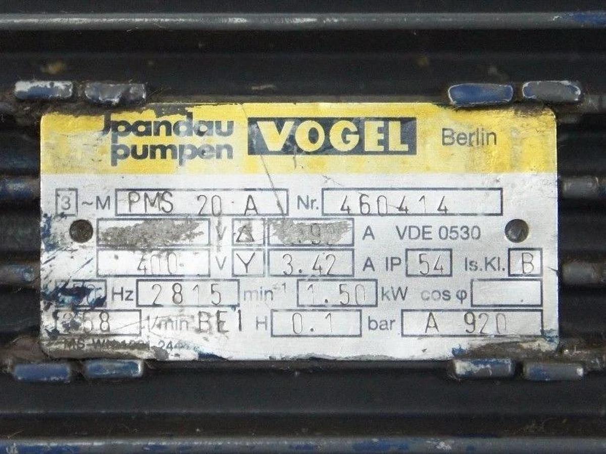 Refurbished PANDAU PUMPEN VOGEL 3-M-PMS 20 A, SLURRY PUMP NR. 460414, PMS-20-A