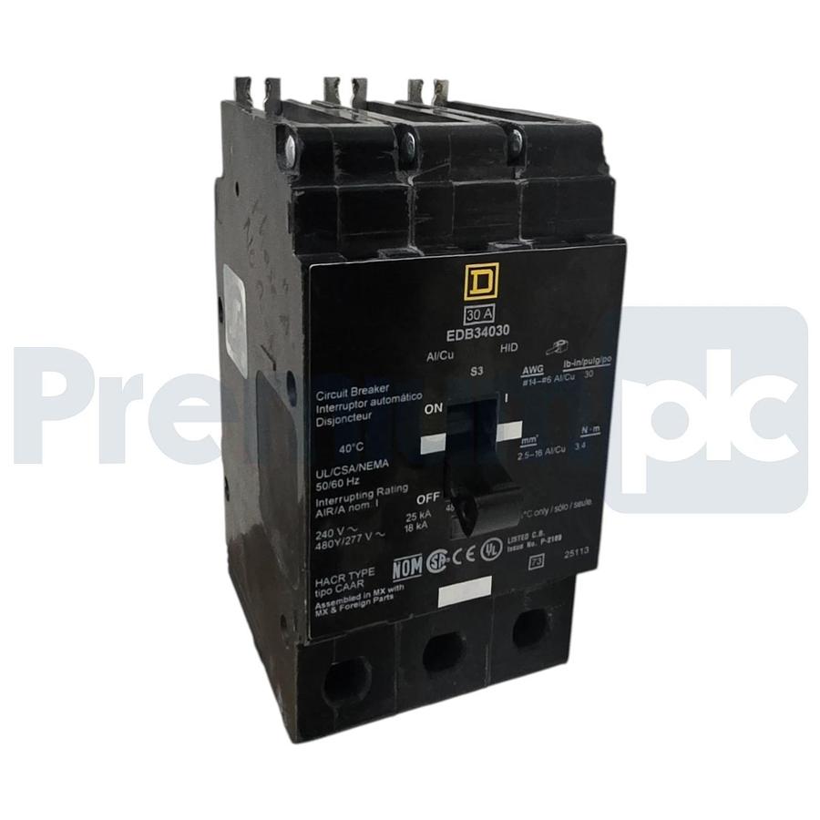 Square D EDB34030 30A 3P 480Y/277V E-Frame Mini Circuit Breaker Bolt-On NSNP 785901875260