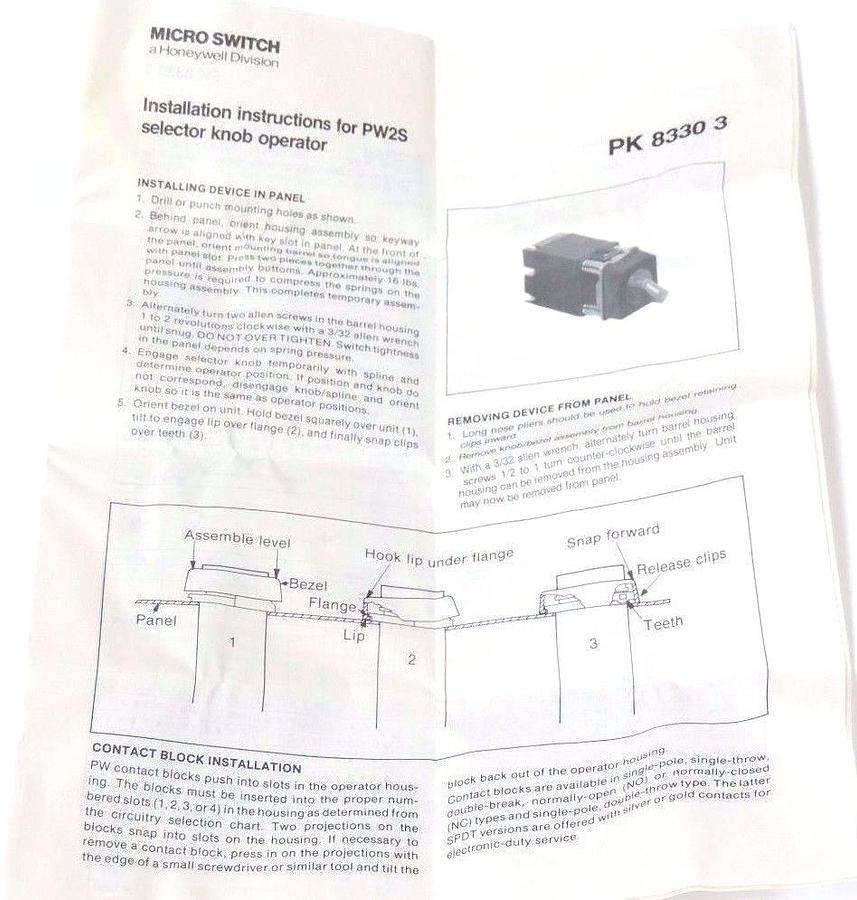 NIB HONEYWELL PW2SHB02NN SELECTOR SWITCH, PW2SHB01, PWCN, PW2SZ02, PW2PZ03