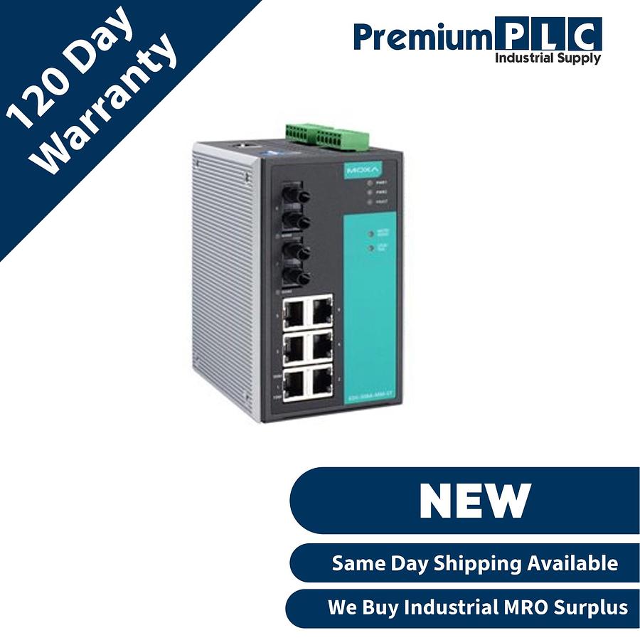 Used NEW MOXA EDS-508A-MM-ST 8 PORT ETHERNET SWITCH W/6-10/100BTX 2-MM ST FIBER PORTS