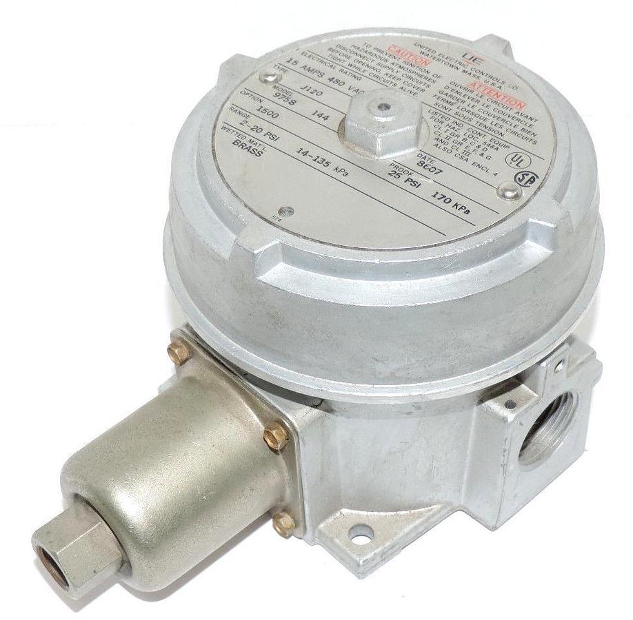 Used UNITED ELECTRIC CONTROLS CO. J120-9758-144 PRESSURE SWITCH 15AMPS, 480VAC