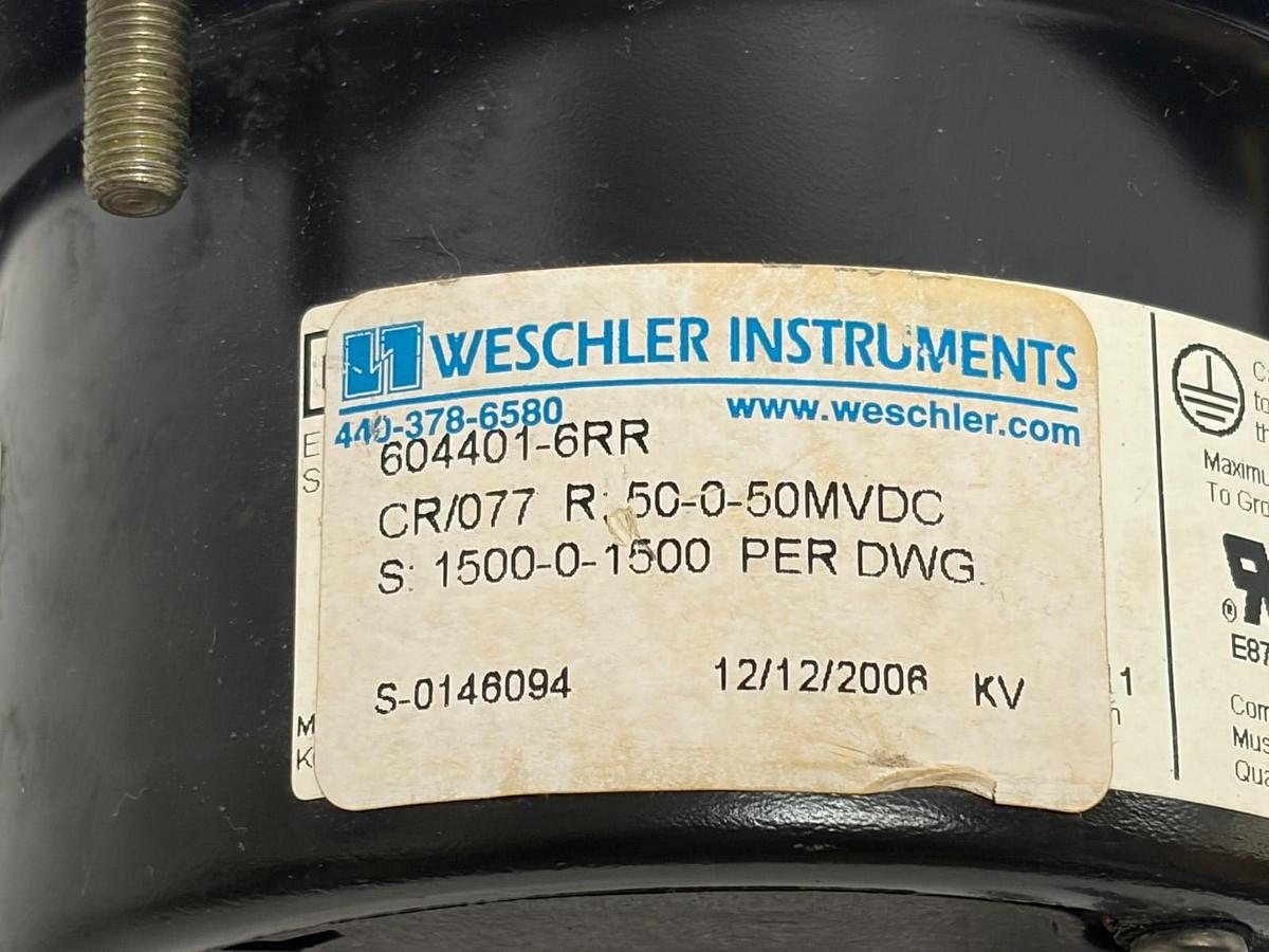 Used Weschler Instruments 604401-6RR DC Ammeter Gauge 1500-0-1500 Amperes 50-0-50MVDC