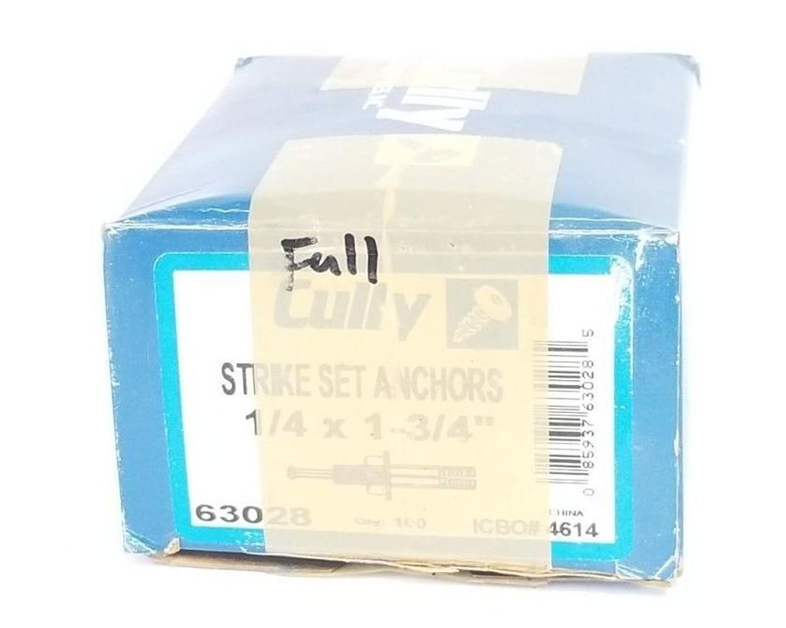 Used BOX OF 100 NEW CULLY 63028 STRIKE SET ANCHORS 1/4 X 1-3/4''