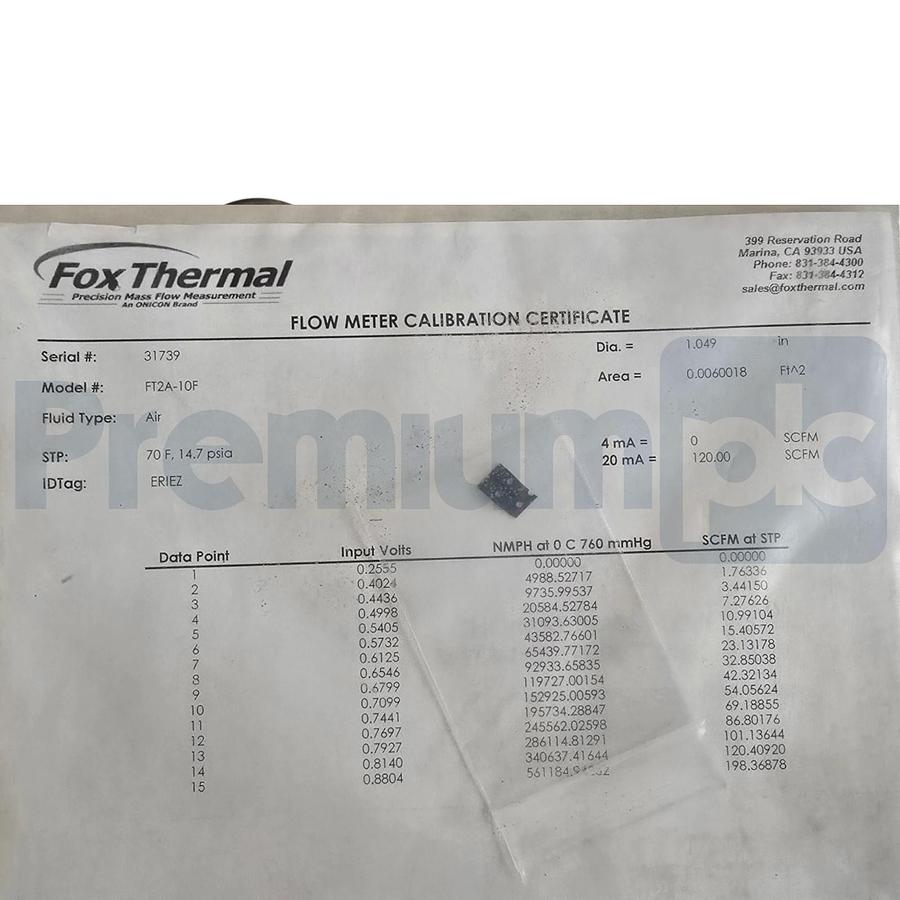 Used Fox Thermal FT2A Inline Thermal Gas Mass Flow Meter FT2A-10F-SS-ST-E1-B0 NSNP