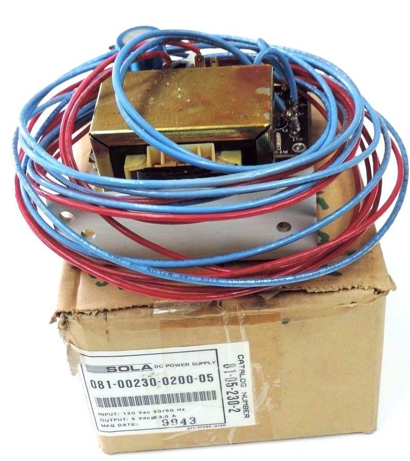 Used NIB SOLA 081-00230-0200-05 DC POWER SUPPLY 08100230020005 120VAC, 47-63HZ, 0.43A