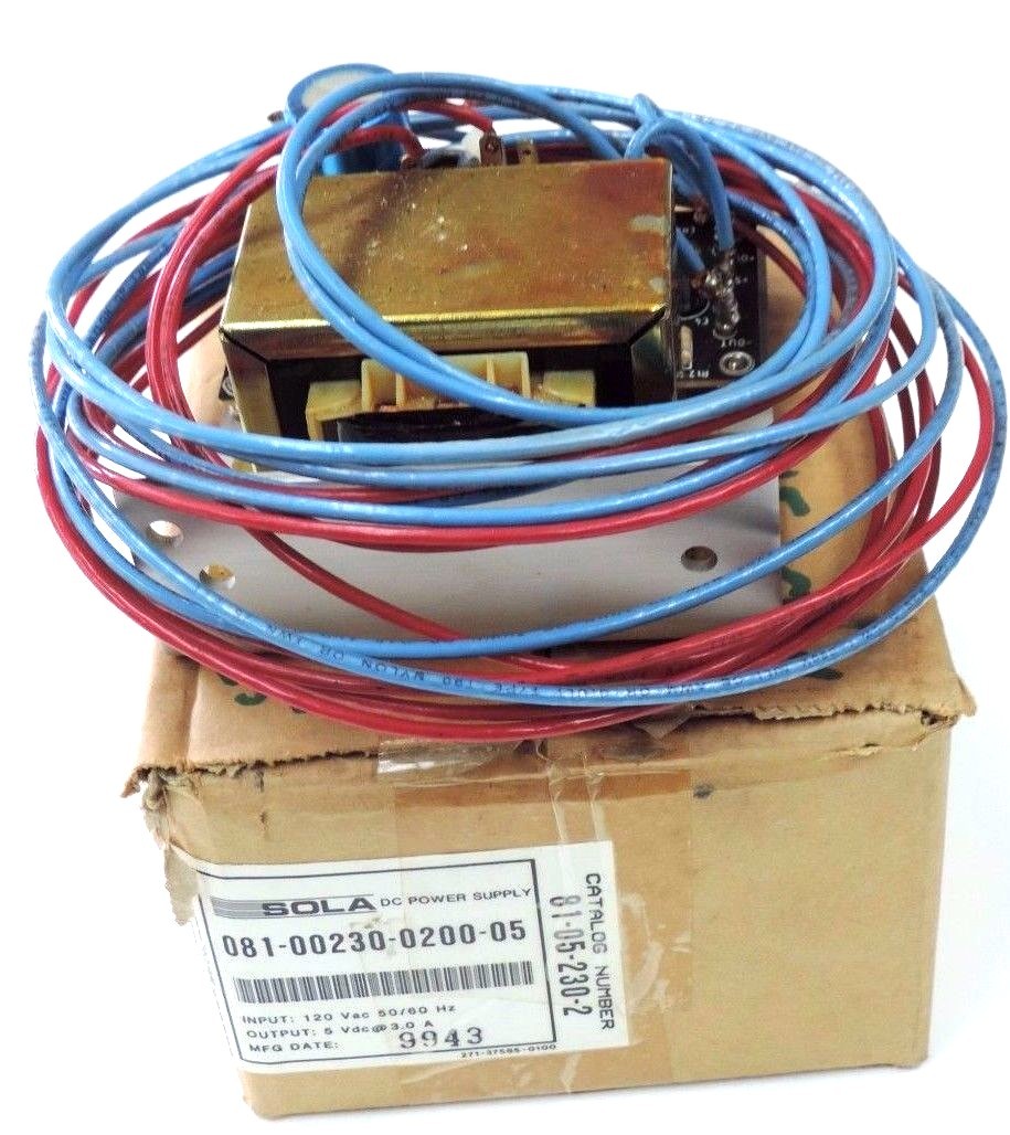 Used NIB SOLA 081-00230-0200-05 DC POWER SUPPLY 08100230020005 120VAC, 47-63HZ, 0.43A