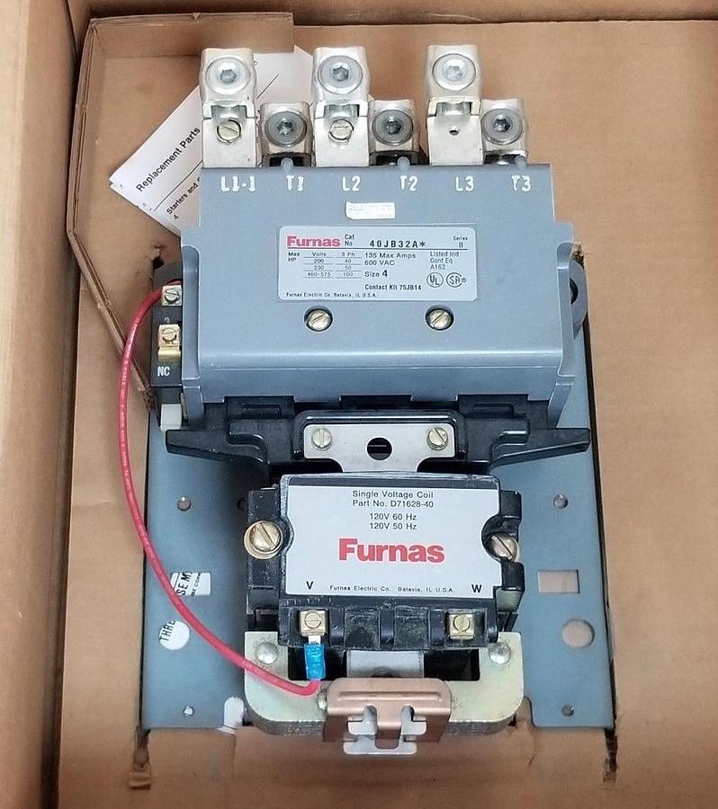 Used NIB FURNAS 40JB32AF MAGNETIC CONTACTOR SIZE: 4, POLES 3