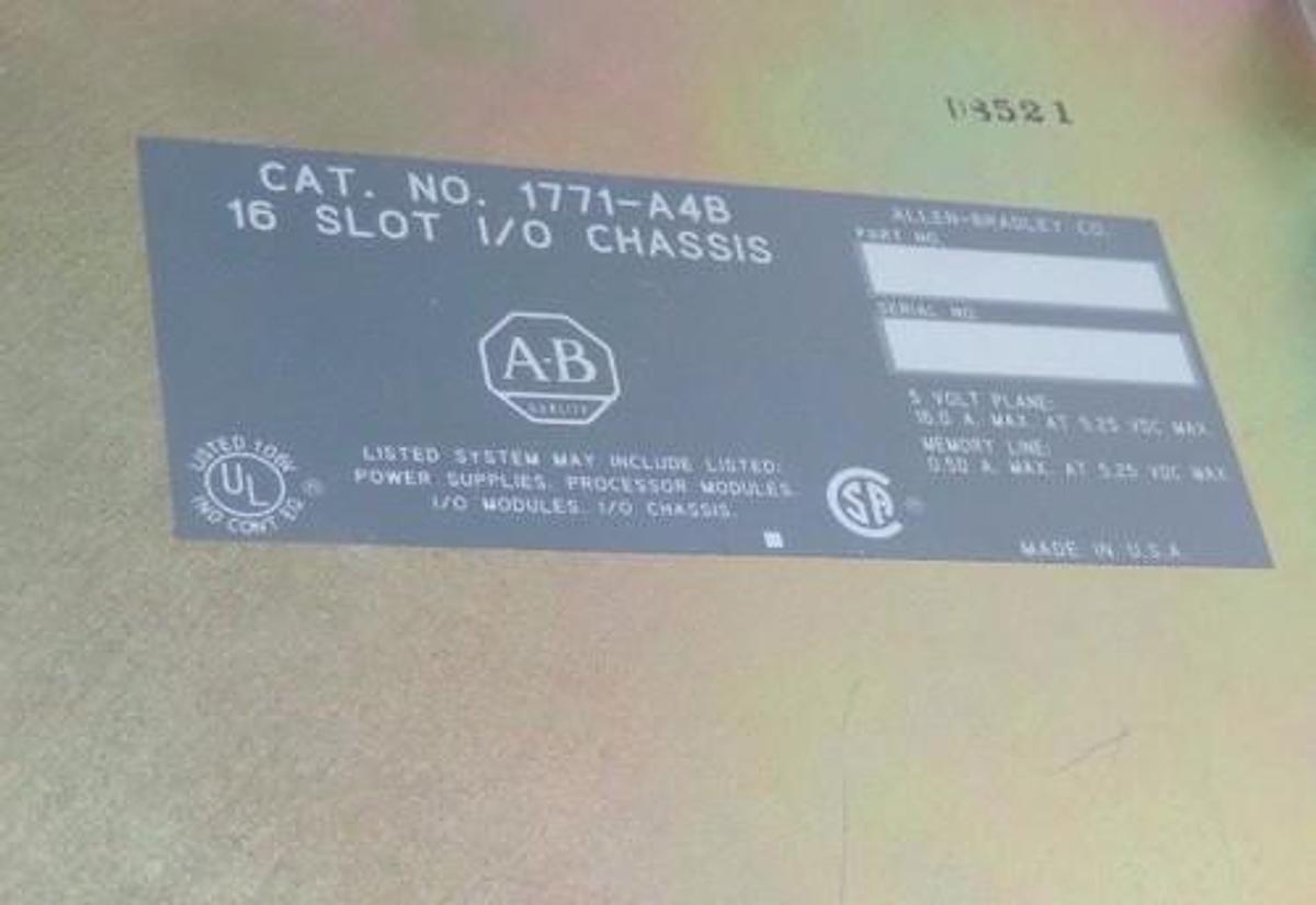 Used ALLEN BRADLEY 1771-A4B 16 SLOT I/O CHASSIS W/ 1771-P2 POWER SUPPLY
