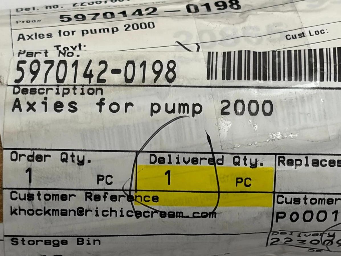 Tetra Pak 5970142-0198 Axles for Pump 2000 Rotary Drive Shaft New Surplus