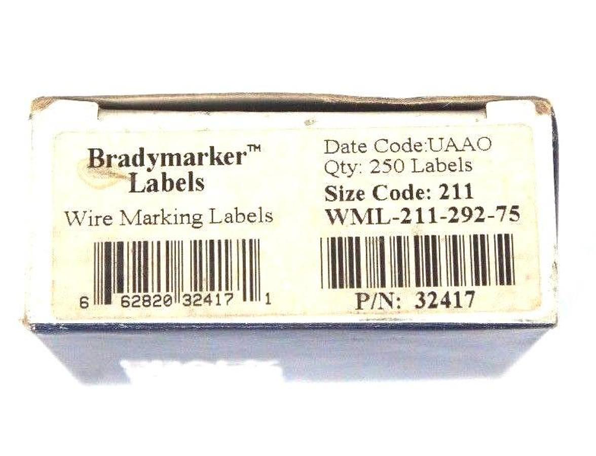 Used NIB BRADY WML-211-292-75 WIRE MARKING LABELS QTY 250, SIZE CODE 211, WML21129275