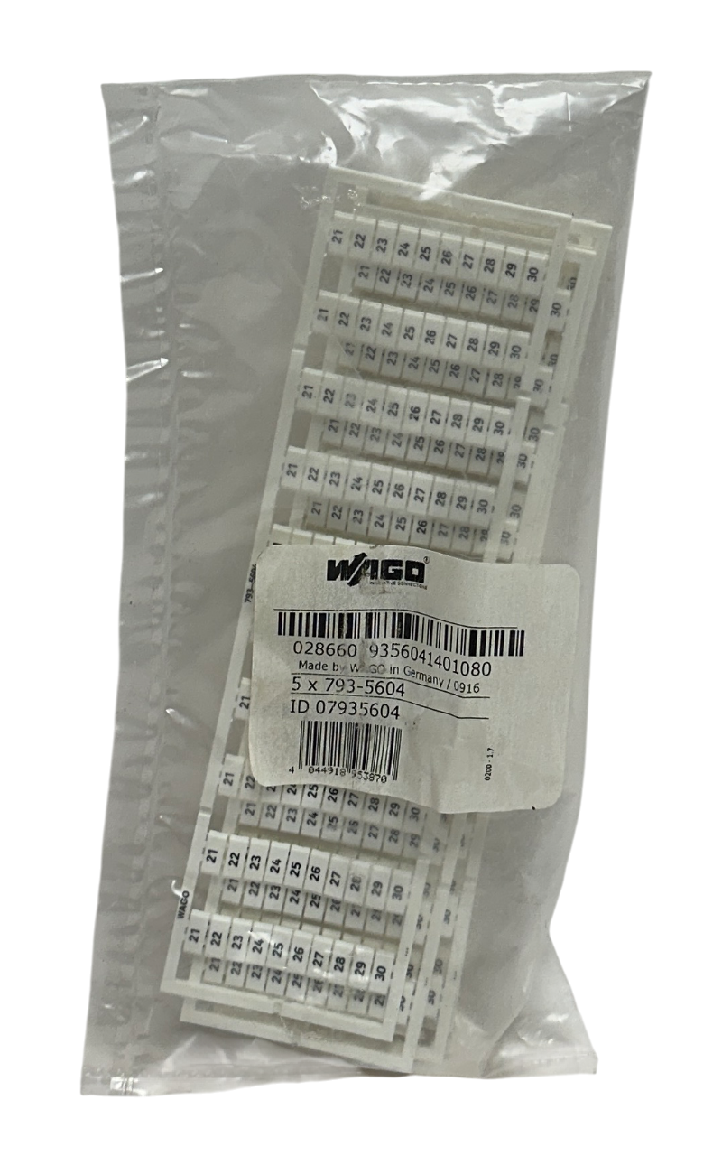 5 WAGO 793-5604 / 07935604 WMB MARKING CARDS 21-30 SNAP-ON STRETCHABLE NSFS