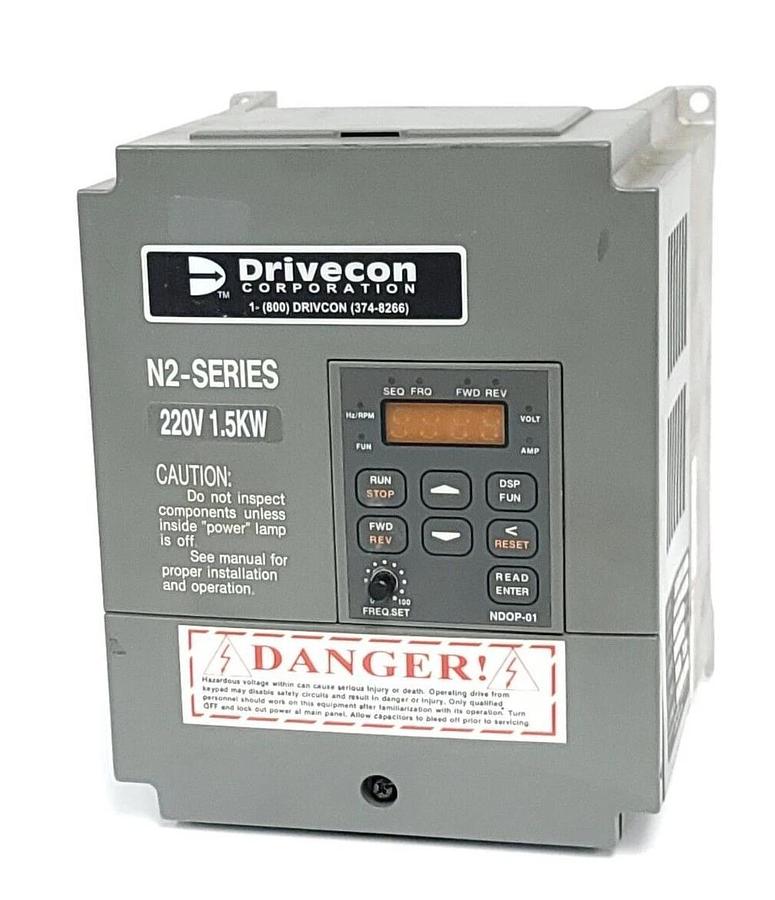 Used DRIVECON VFN2-215-M N2-SERIES DRIVE 1.5kW/2HP 220V VFN2215M W/ KEYPAD NDOP-01