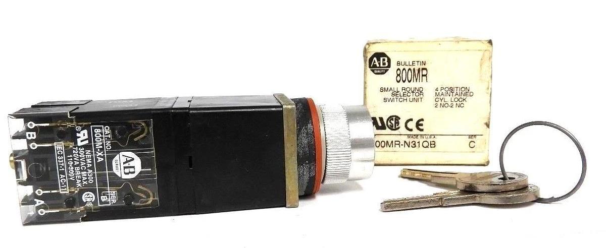 Used NIB ALLEN BRADLEY 800MR-N31QB SER. C SELECTOR SWITCH 800MRN31QB W/ KEYS
