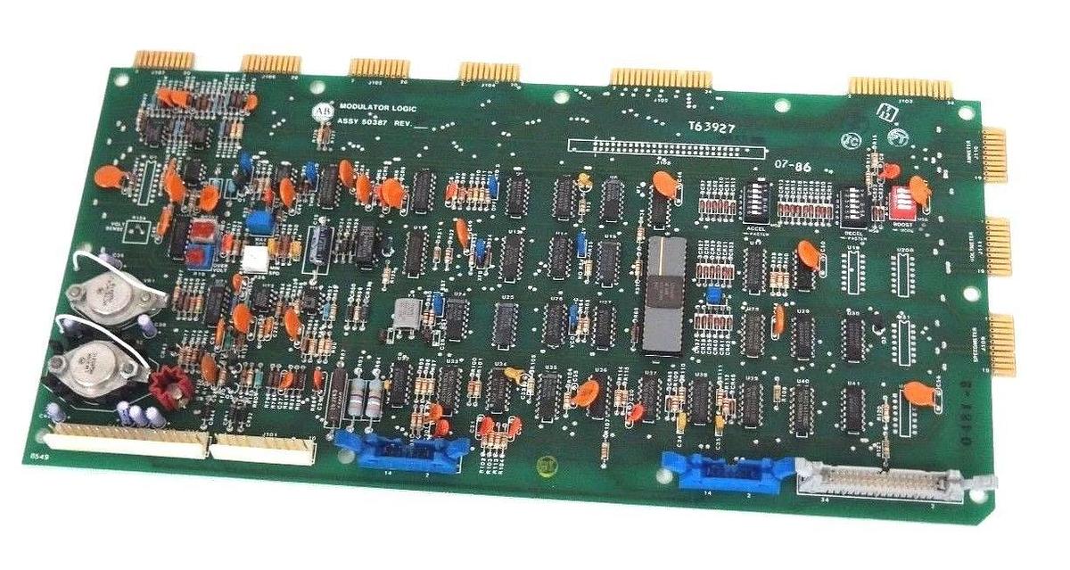 Used ALLEN BRADLEY 50387 MODULATOR LOGIC BOARD REV P, 118387 REV. H