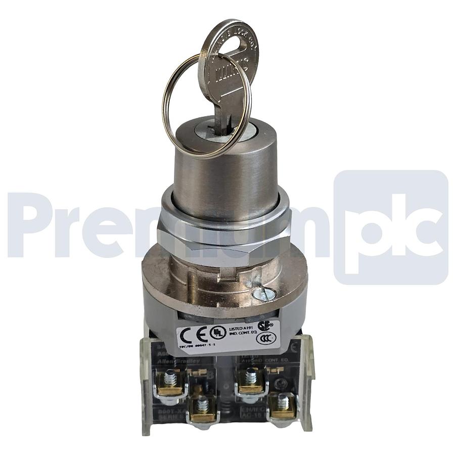 Used Allen-Bradley 800T-H3123B /T Selector Switch 30mm 2Pos Cylinder Lock 2 NO / 2 NC