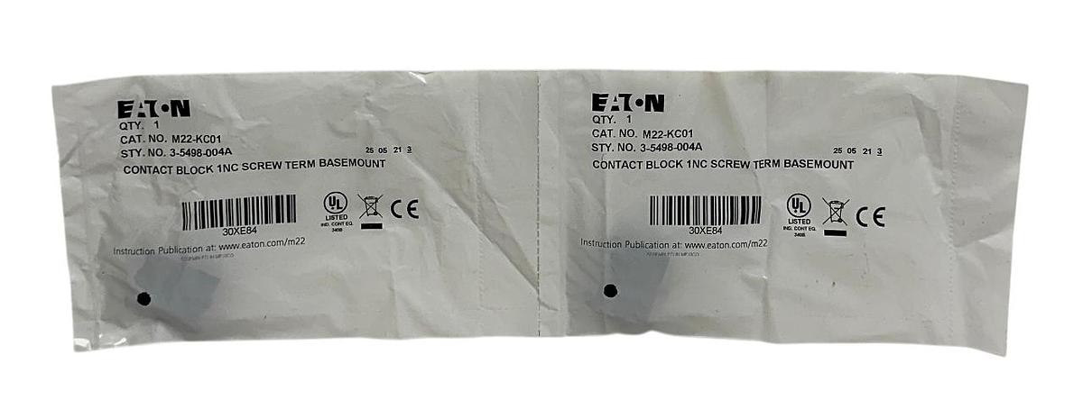 2 EATON M22-KC01 / 3-5498-004A Contact Blocks 1NC Screw Terminal BASEMOUNT NSFS