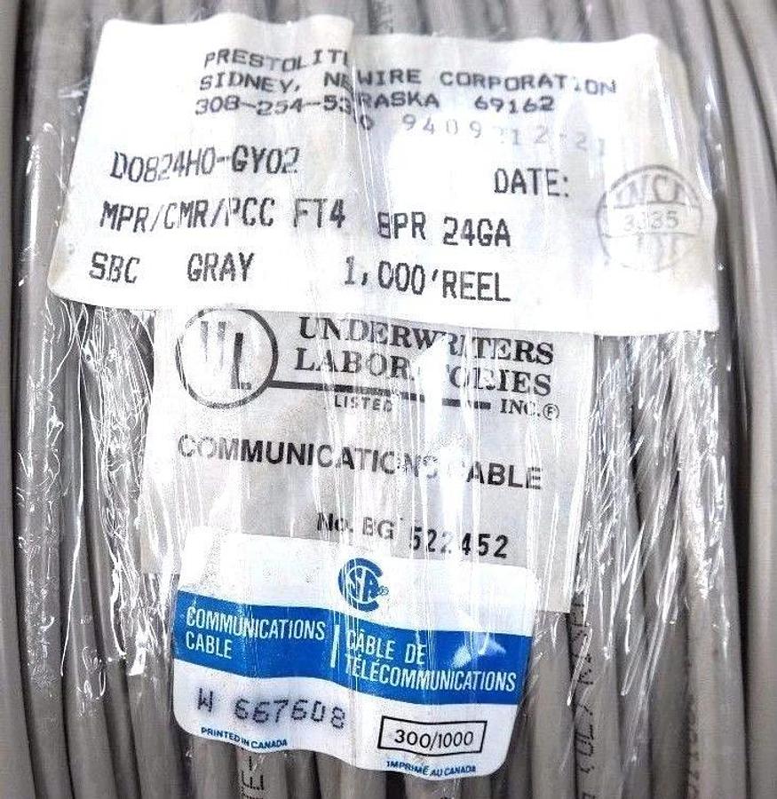 Used NEW PRESTOLITE WIRE 9409212-21, D0824H0-GY02, GREY 1,000' REEL COMM. CABLE
