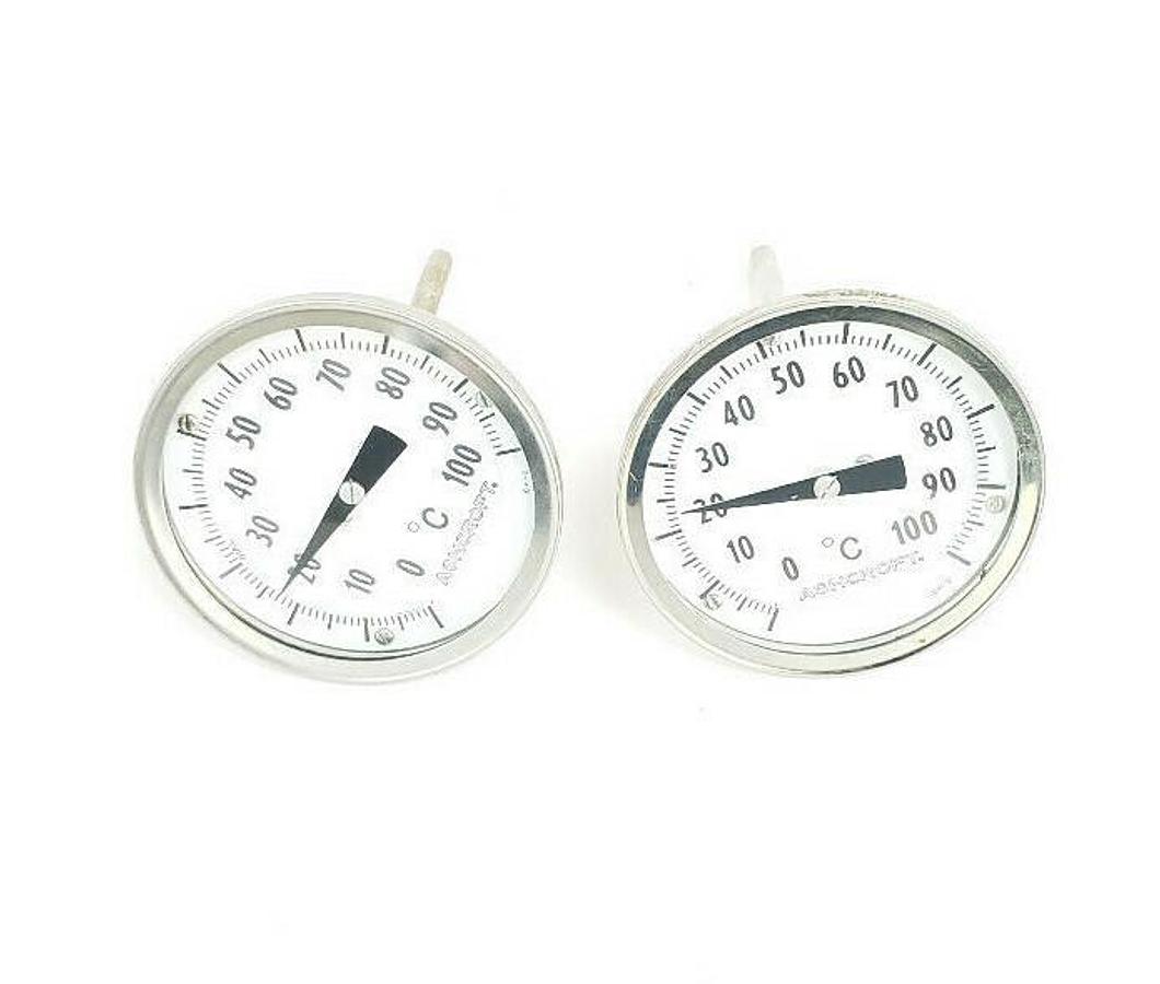 Used LOT OF 2 ASHCROFT 0-100 DEG C TEMPERATURE PROBES / THERMOMETERS, 4" STEMS