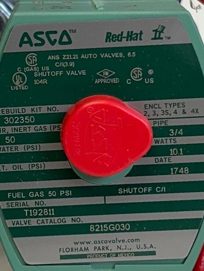 Used ASCO 8215G030 RedHat SOLENOID VALVE 110/120V 50/60Hz COIL 3/4'' 10.1W NSMP
