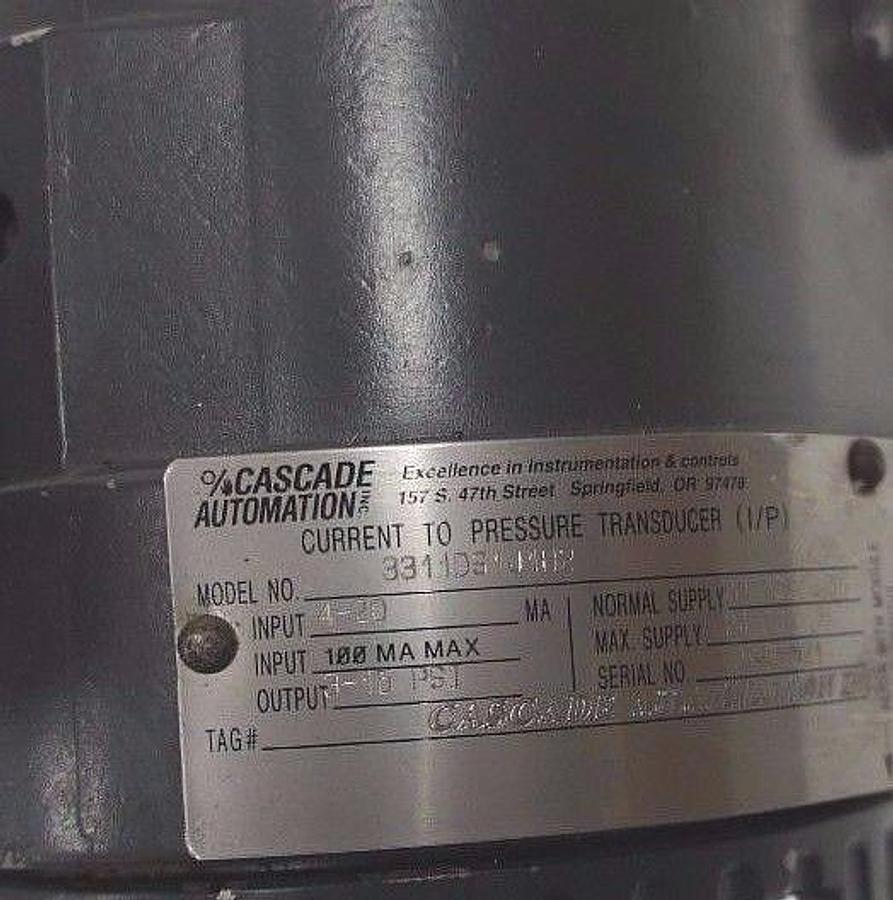 Used CASCADE AUTOMATION 3311DS1J1B2 PRESSURE TRANSMITTER W/ GAUGE
