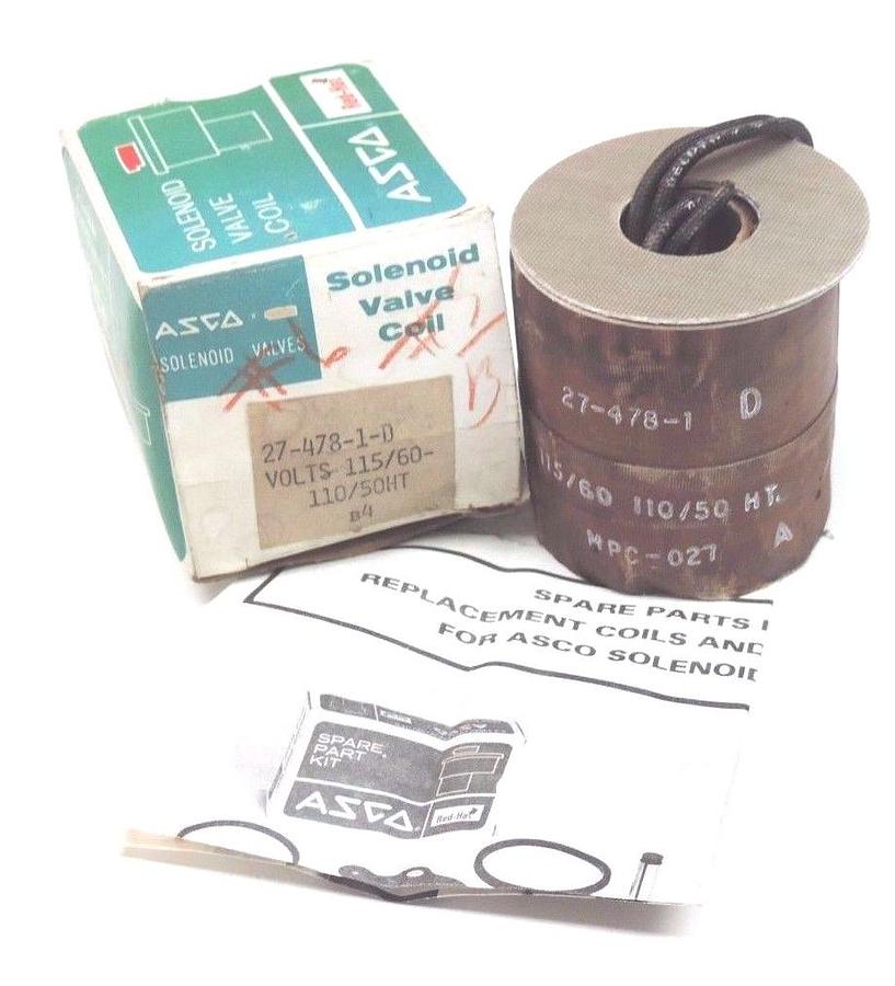 Used NIB ASCO 27-478-1-D SOLENOID VALVE COIL 110-115VAC 50/60HZ, 274781D