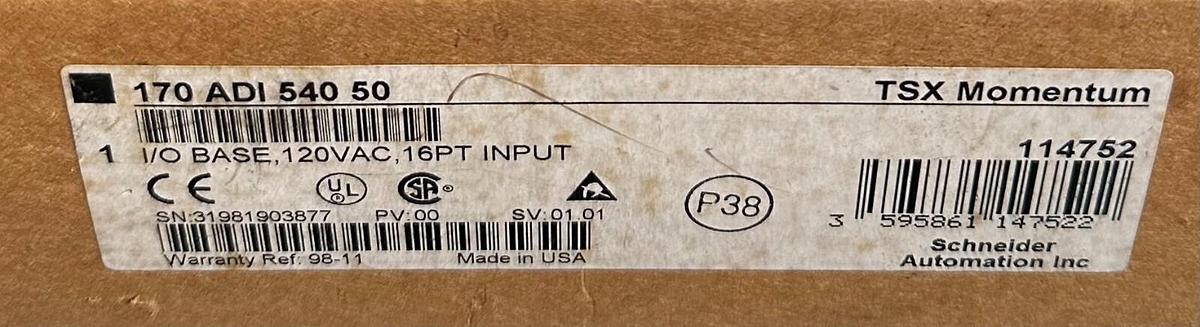 Used NEW SCHNEIDER MODICON 170-ADI-540-50 / 170ADI54050 TSX Momentum I/O BASE 16-PT