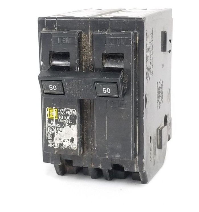 Used SQUARE D TYPE HOM CIRCUIT BREAKER 10kA, 120/240V, 2P, 50A