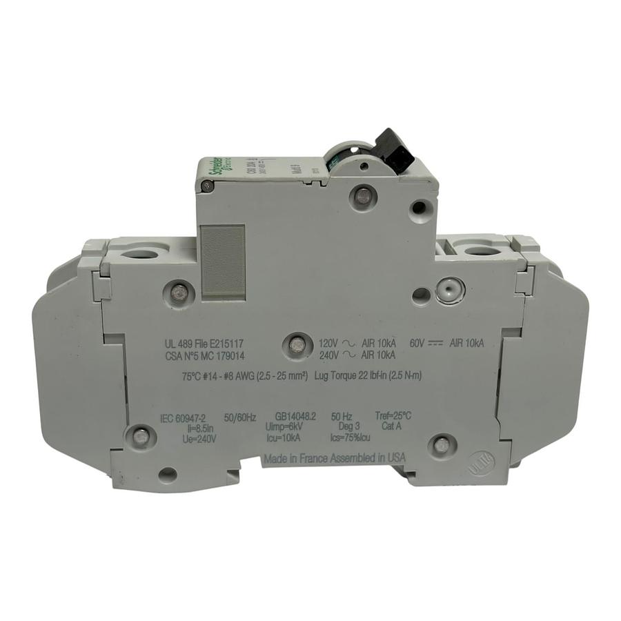 Used Schneider Electric Multi 9 C60 20A Circuit Breaker 60113 1 Pole 240V 60V New