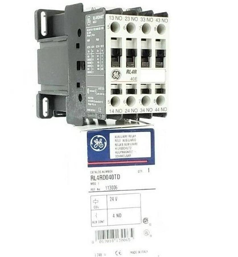 Used LOT OF 10 NIB GENERAL ELECTRIC RL4RD040TD RELAYS, 4 POLE, 24V COIL