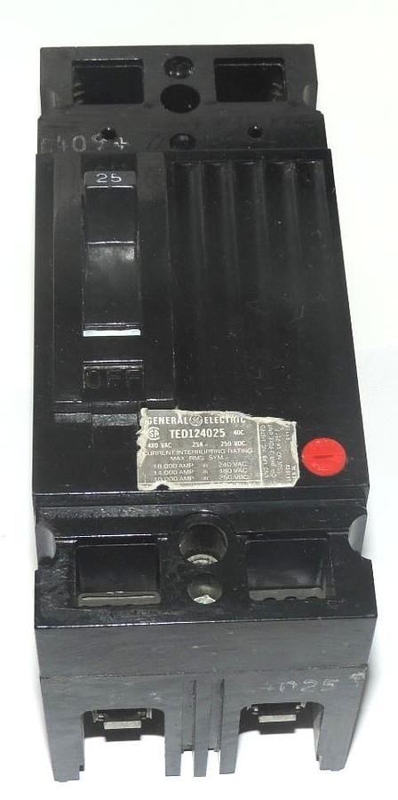 Used GENERAL ELECTRIC TED124025 CIRCUIT BREAKER 480VAC, 25A, 250VDC