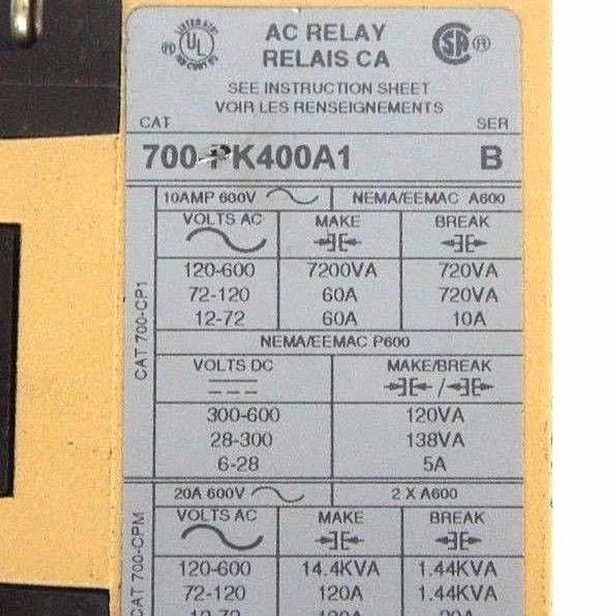 Used LOT OF 3 ALLEN BRADLEY 700-PK400A1 MASTER CONTROL AC RELAYS SER. B 700PK400A1